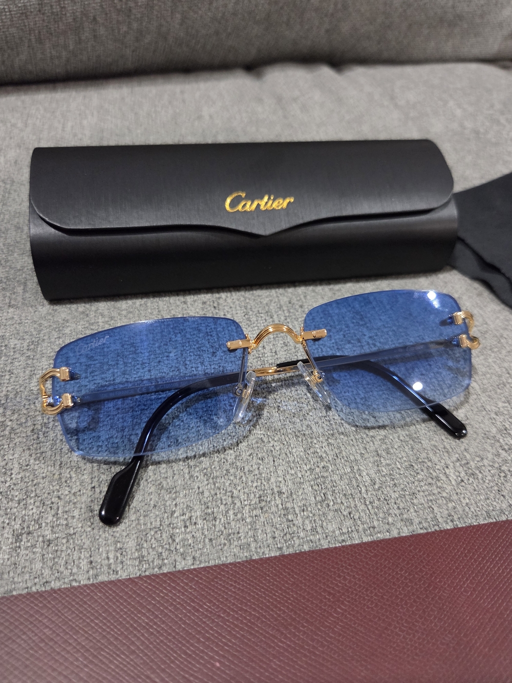 Cartier Blue Rimless Men’s Sunglasses